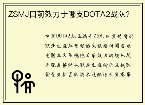 ZSMJ目前效力于哪支DOTA2战队？
